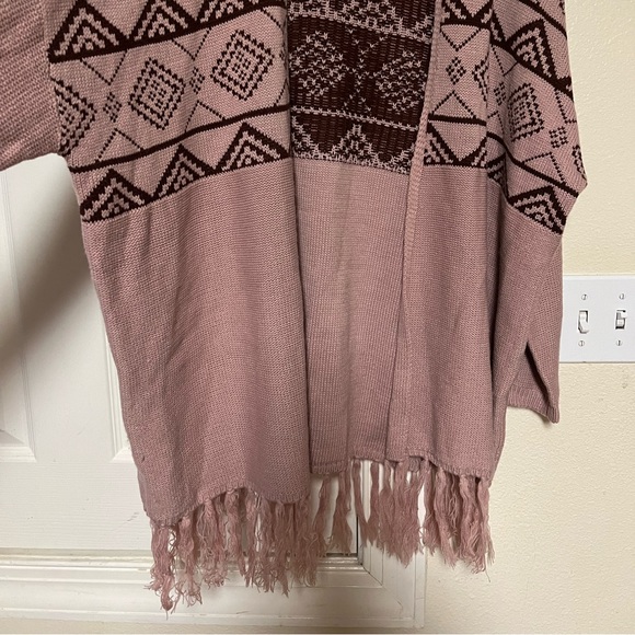 Pink burgundy open sweater kimono fringe cardigan - Picture 4 of 4